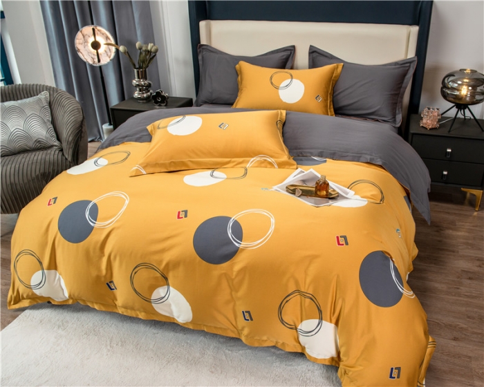 91家纺网 家纺一手货源 找家纺 品乐 2023新100支云锦臻丝高清数码长绒棉四件套 圆融黄