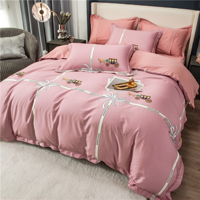 91家纺网 家纺一手货源 找家纺 品乐 2023新100支云锦臻丝高清数码长绒棉四件套 追风粉