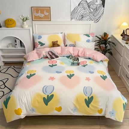 91家纺网 家纺一手货源 找家纺 798家纺 2022新款全棉水洗棉四件套 花语