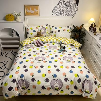 91家纺网 家纺一手货源 找家纺 798家纺 2022新款全棉水洗棉四件套 桃之夭夭