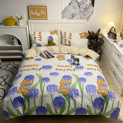 91家纺网 家纺一手货源 找家纺 798家纺 2022新款全棉水洗棉四件套 园丁小熊