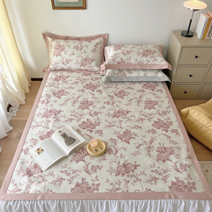 91家纺网 家纺一手货源 找家纺 时年 2022新款水洗冰露丝养生席凉席 莫奈-粉