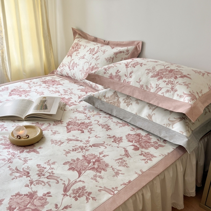 91家纺网 家纺一手货源 找家纺 时年 2022新款水洗冰露丝养生席凉席 莫奈-粉