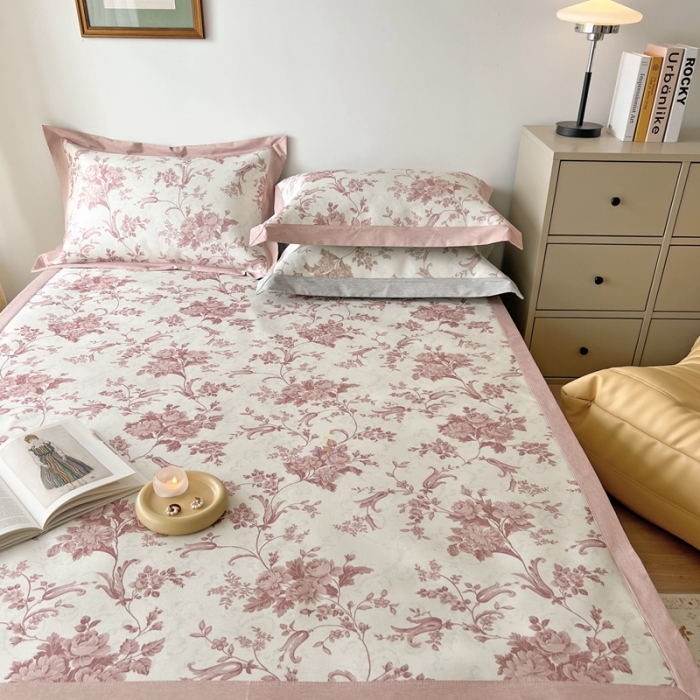 91家纺网 家纺一手货源 找家纺 时年 2022新款水洗冰露丝养生席凉席 莫奈-粉