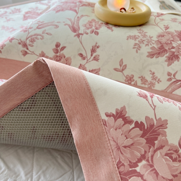 91家纺网 家纺一手货源 找家纺 时年 2022新款水洗冰露丝养生席凉席 莫奈-粉