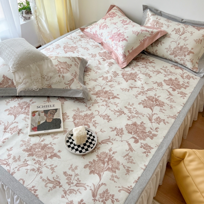 91家纺网 家纺一手货源 找家纺 时年 2022新款水洗冰露丝养生席凉席 莫奈-咖