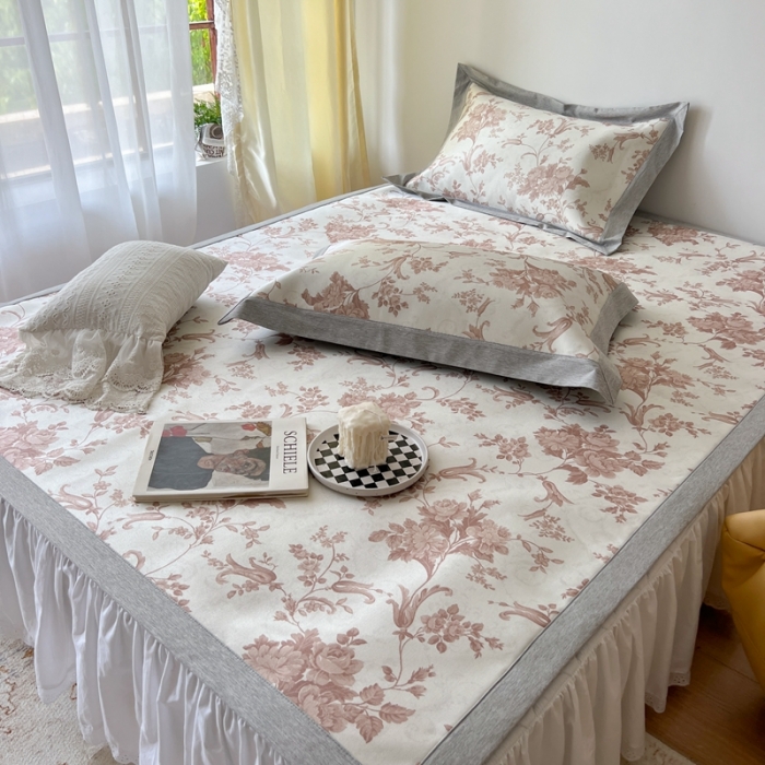 91家纺网 家纺一手货源 找家纺 时年 2022新款水洗冰露丝养生席凉席 莫奈-咖