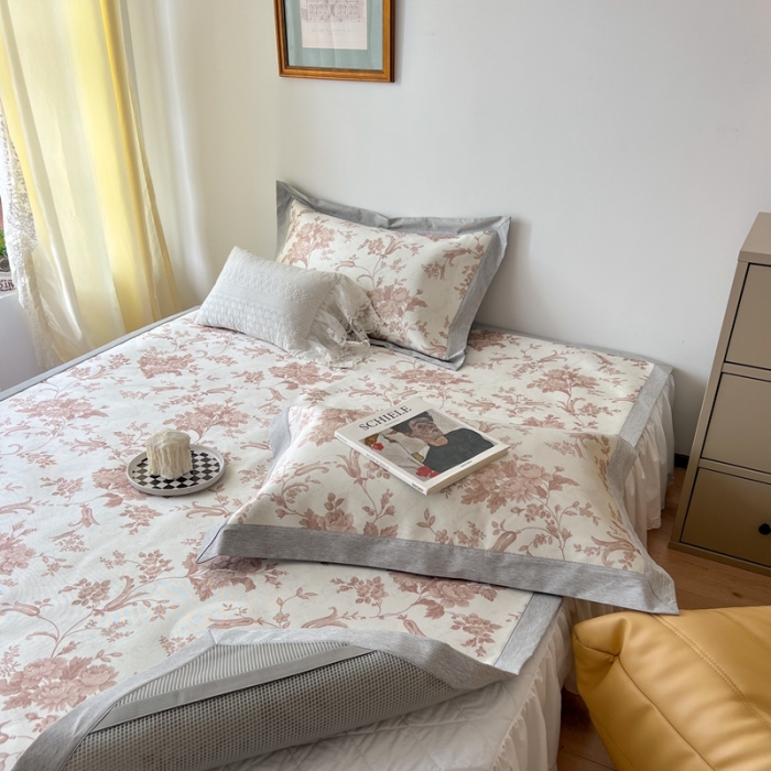 91家纺网 家纺一手货源 找家纺 时年 2022新款水洗冰露丝养生席凉席 莫奈-咖