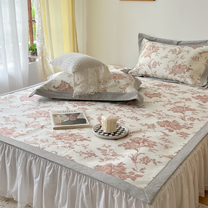 91家纺网 家纺一手货源 找家纺 时年 2022新款水洗冰露丝养生席凉席 莫奈-咖