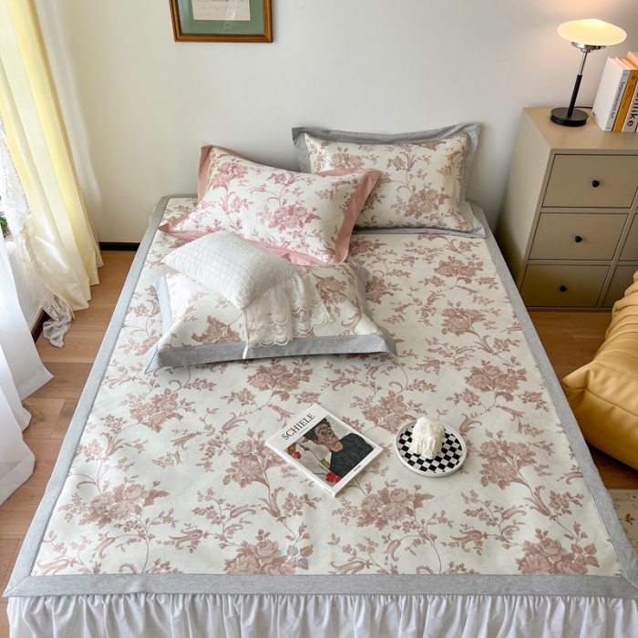 91家纺网 家纺一手货源 找家纺 时年 2022新款水洗冰露丝养生席凉席 莫奈-咖