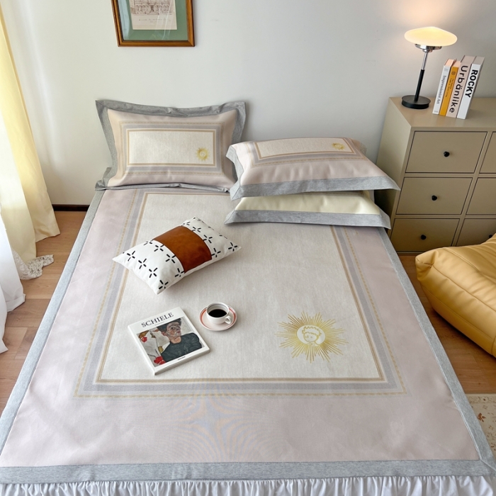 91家纺网 家纺一手货源 找家纺 时年 2022新款水洗冰露丝养生席凉席 小幸运-粉