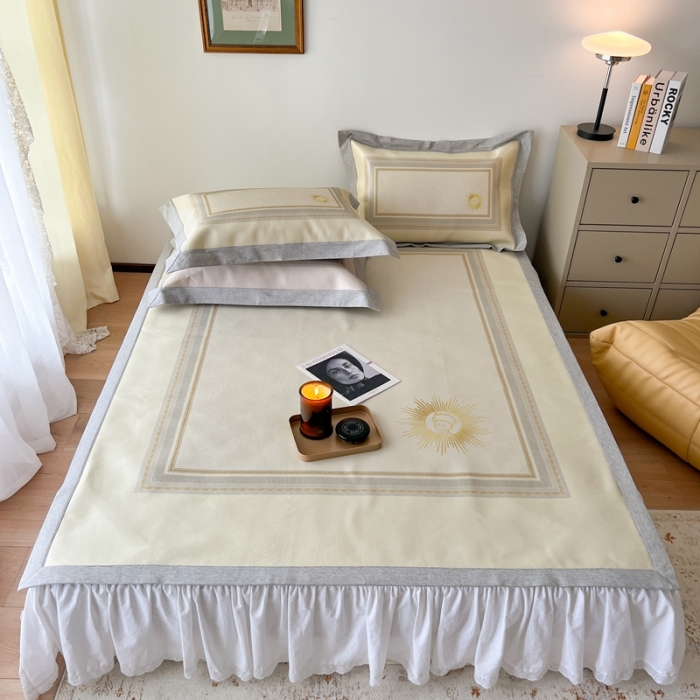 91家纺网 家纺一手货源 找家纺 时年 2022新款水洗冰露丝养生席凉席 小幸运-黄