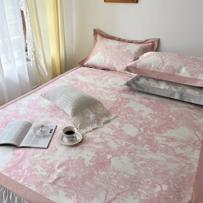 91家纺网 家纺一手货源 找家纺 时年 2022新款水洗冰露丝养生席凉席 伊纹-粉