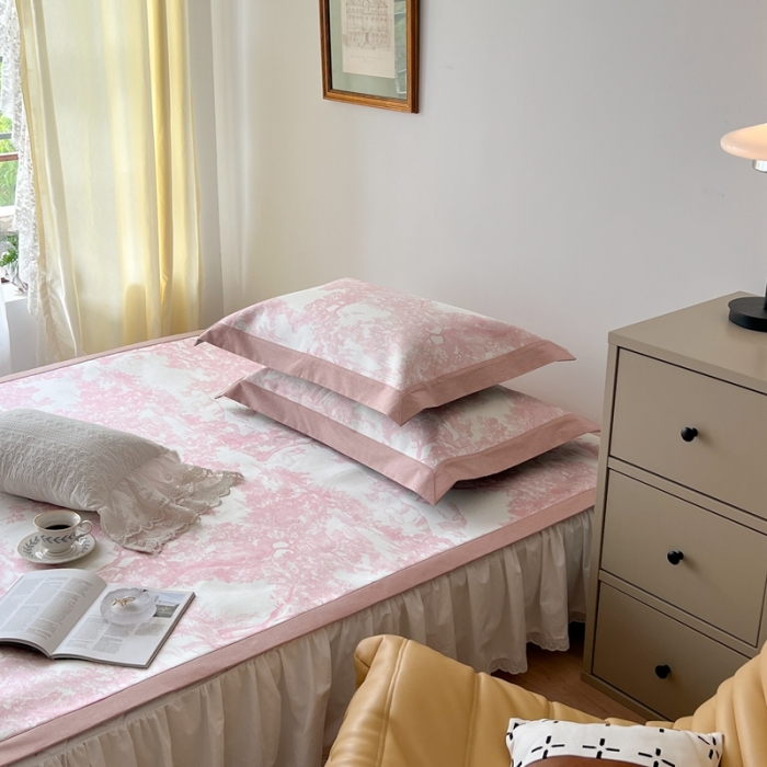 91家纺网 家纺一手货源 找家纺 时年 2022新款水洗冰露丝养生席凉席 伊纹-粉