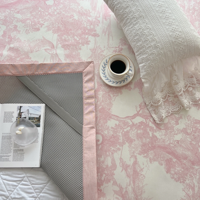 91家纺网 家纺一手货源 找家纺 时年 2022新款水洗冰露丝养生席凉席 伊纹-粉