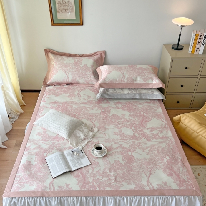 91家纺网 家纺一手货源 找家纺 时年 2022新款水洗冰露丝养生席凉席 伊纹-粉