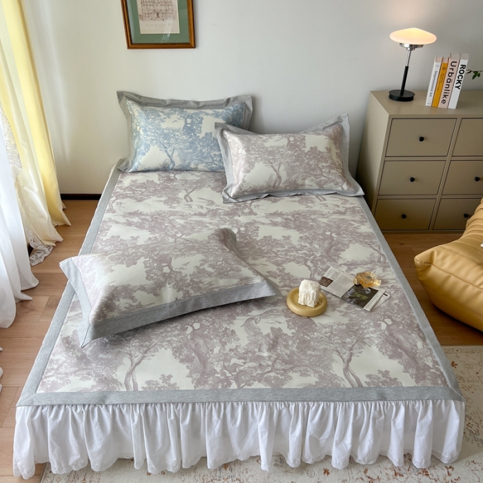 91家纺网 家纺一手货源 找家纺 时年 2022新款水洗冰露丝养生席凉席 伊纹-灰