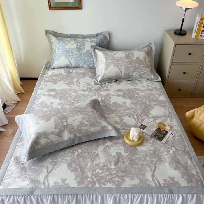 91家纺网 家纺一手货源 找家纺 时年 2022新款水洗冰露丝养生席凉席 伊纹-灰