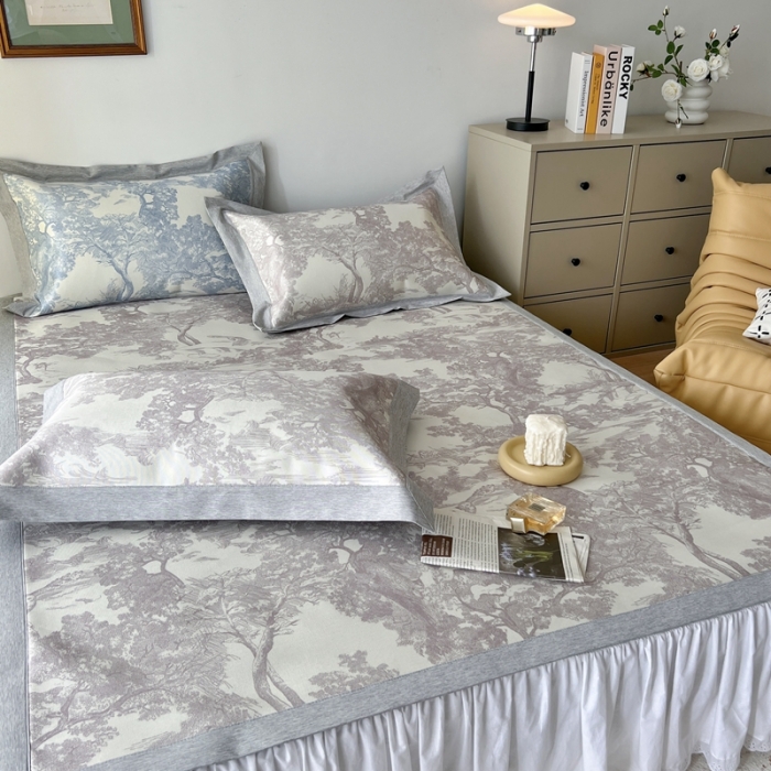 91家纺网 家纺一手货源 找家纺 时年 2022新款水洗冰露丝养生席凉席 伊纹-灰