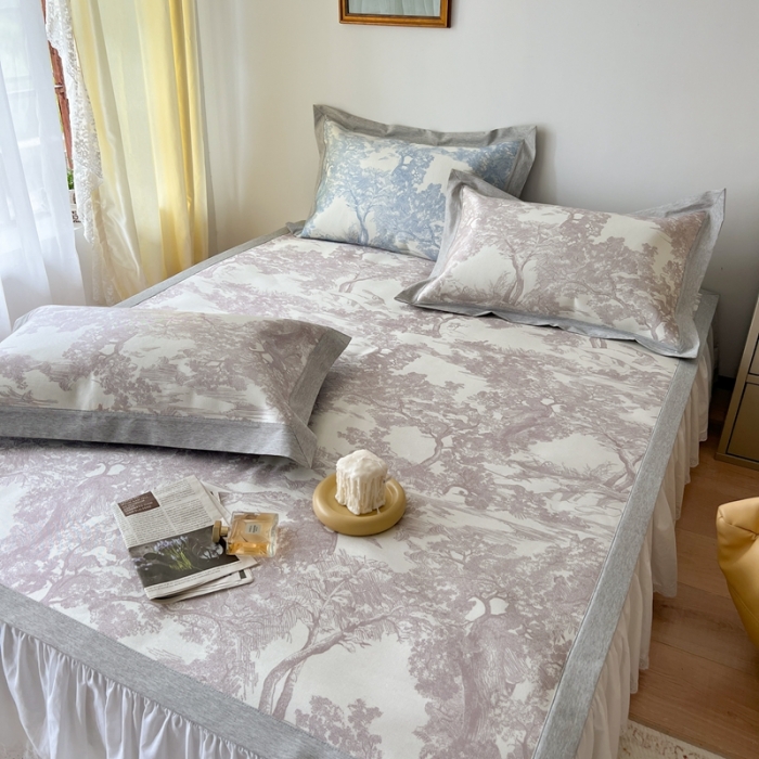 91家纺网 家纺一手货源 找家纺 时年 2022新款水洗冰露丝养生席凉席 伊纹-灰