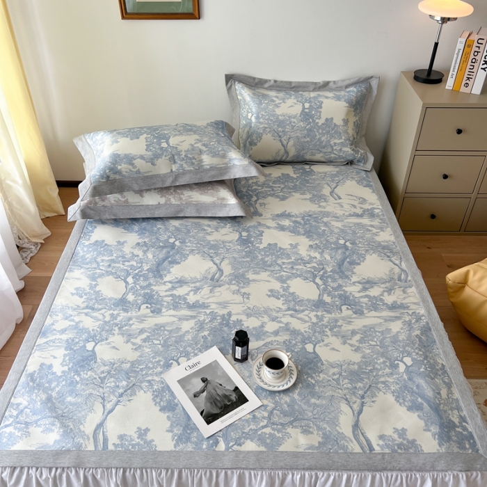 91家纺网 家纺一手货源 找家纺 时年 2022新款水洗冰露丝养生席凉席 伊纹-蓝