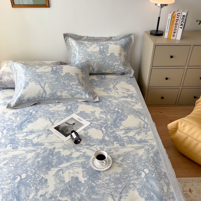 91家纺网 家纺一手货源 找家纺 时年 2022新款水洗冰露丝养生席凉席 伊纹-蓝