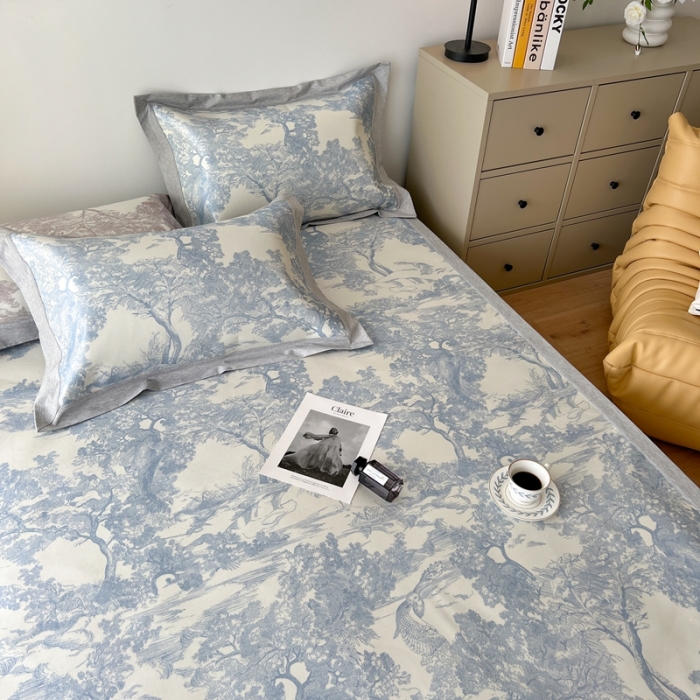 91家纺网 家纺一手货源 找家纺 时年 2022新款水洗冰露丝养生席凉席 伊纹-蓝