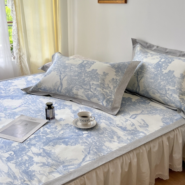 91家纺网 家纺一手货源 找家纺 时年 2022新款水洗冰露丝养生席凉席 伊纹-蓝