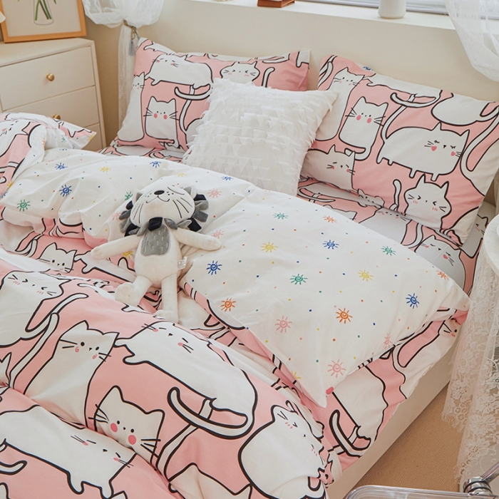 91家纺网 家纺一手货源 找家纺 一米阳光 2022新款13070全棉四件套 可爱喵