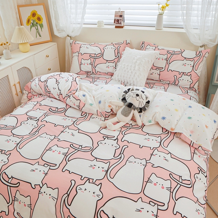 91家纺网 家纺一手货源 找家纺 一米阳光 2022新款13070全棉四件套 可爱喵