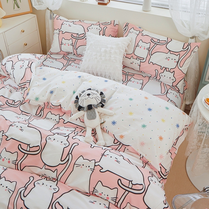 91家纺网 家纺一手货源 找家纺 一米阳光 2022新款13070全棉四件套 可爱喵