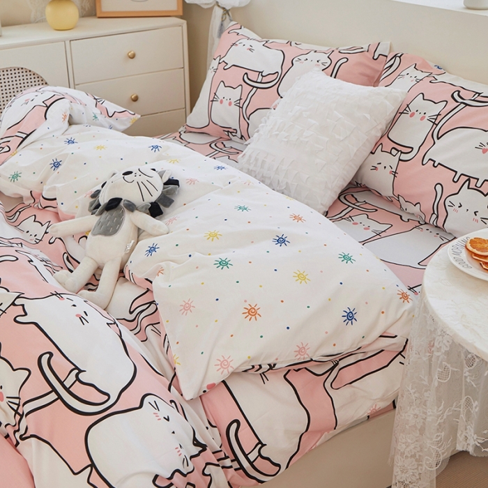 91家纺网 家纺一手货源 找家纺 一米阳光 2022新款13070全棉四件套 可爱喵