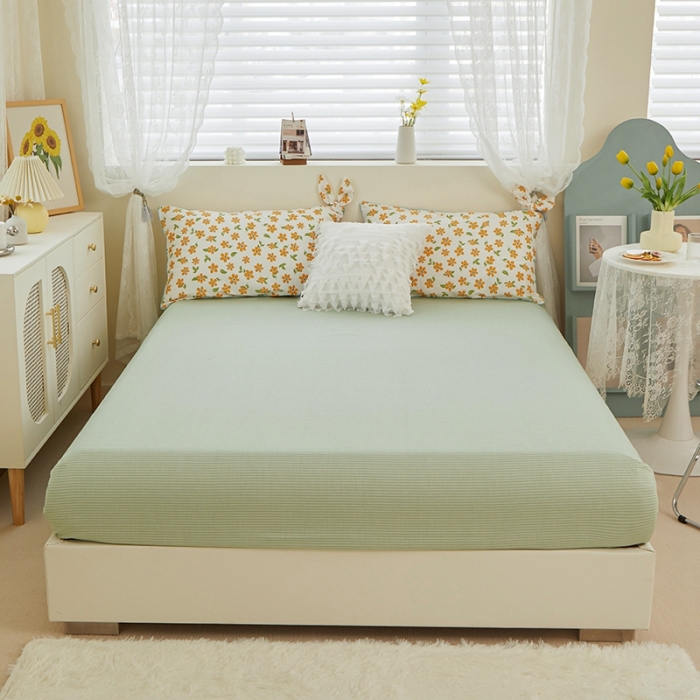 91家纺网 家纺一手货源 找家纺 一米阳光 2022新款镶边兔耳朵工艺款系列四件套 朵橘