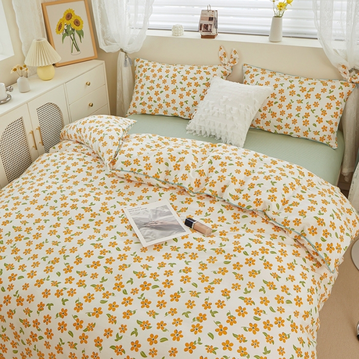 91家纺网 家纺一手货源 找家纺 一米阳光 2022新款镶边兔耳朵工艺款系列四件套 朵橘