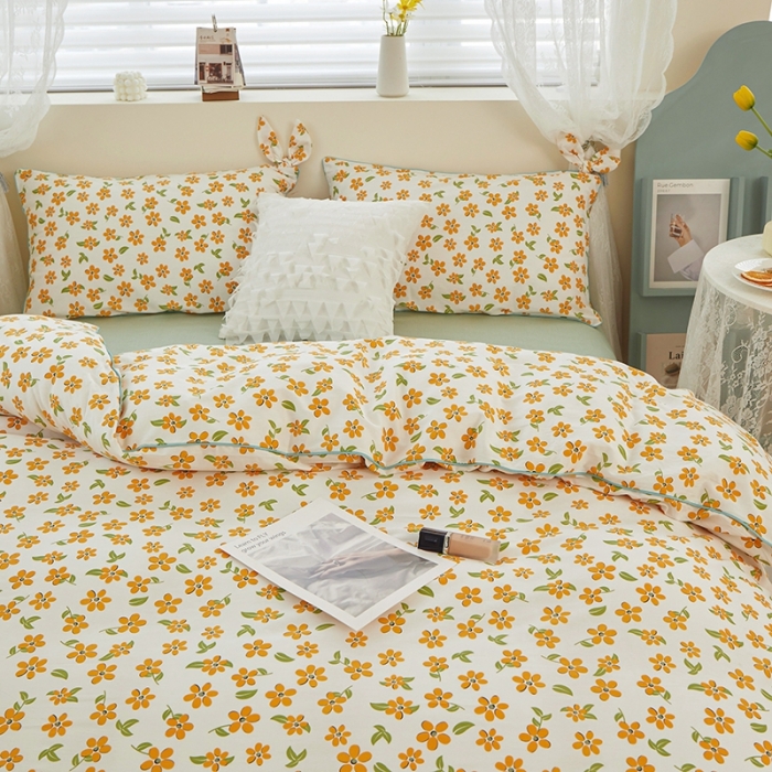 91家纺网 家纺一手货源 找家纺 一米阳光 2022新款镶边兔耳朵工艺款系列四件套 朵橘