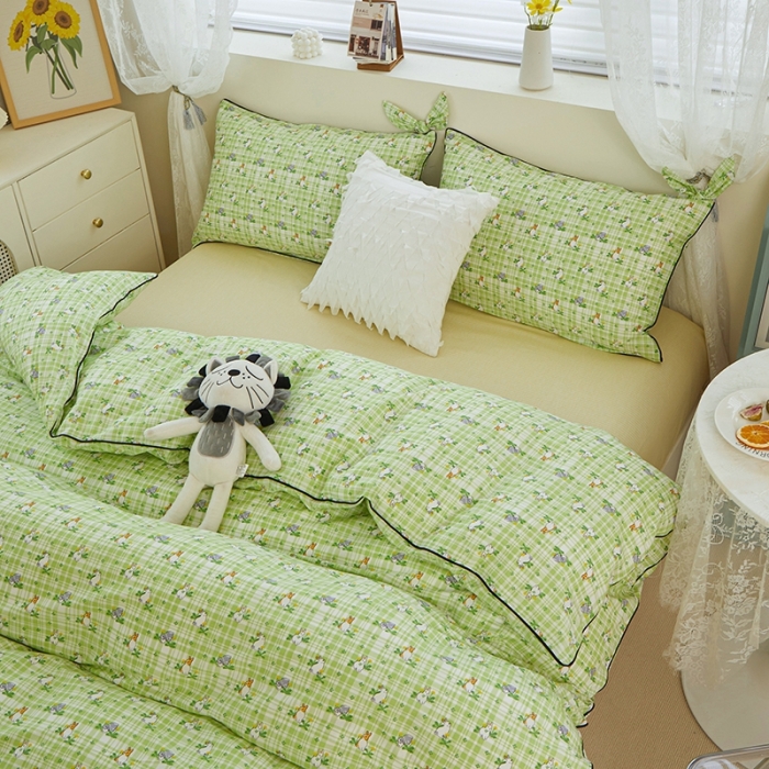 91家纺网 家纺一手货源 找家纺 一米阳光 2022新款镶边兔耳朵工艺款系列四件套 朵灵