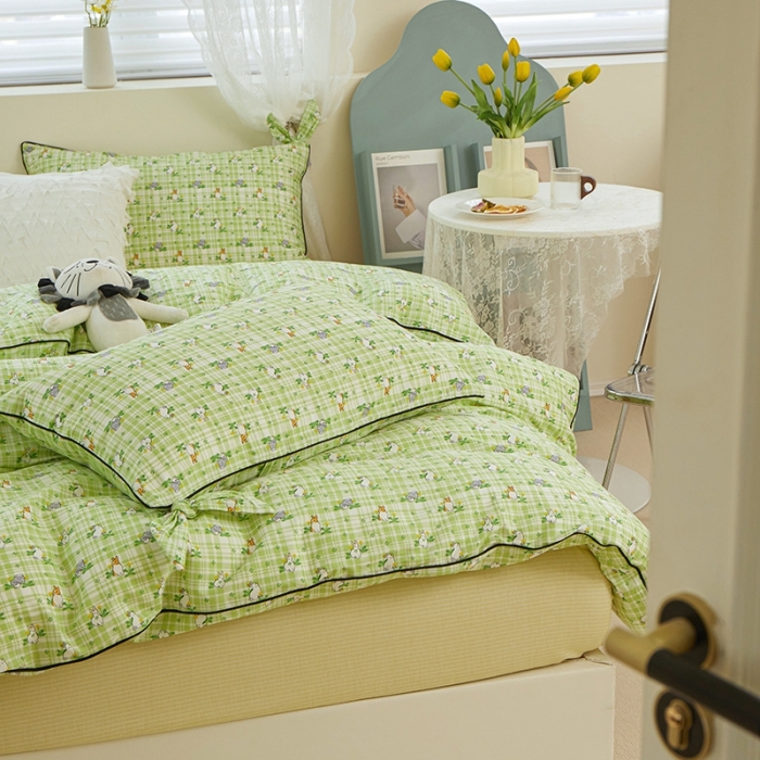 91家纺网 家纺一手货源 找家纺 一米阳光 2022新款镶边兔耳朵工艺款系列四件套 朵灵