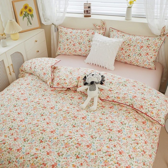 91家纺网 家纺一手货源 找家纺 一米阳光 2022新款镶边兔耳朵工艺款系列四件套 朵艺