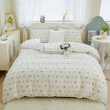 一米阳光 2022新款镶边兔耳朵工艺款系列四件套 文艺时尚