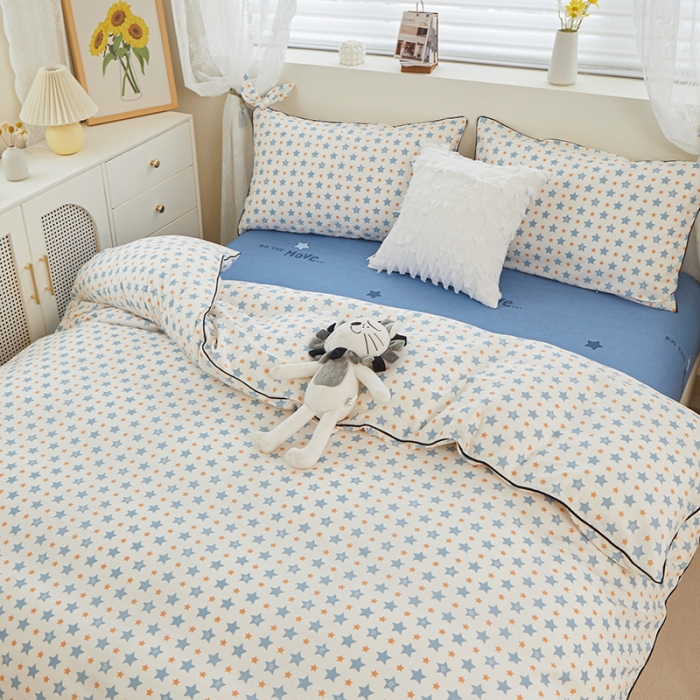 91家纺网 家纺一手货源 找家纺 一米阳光 2022新款镶边兔耳朵工艺款系列四件套 星星闪闪