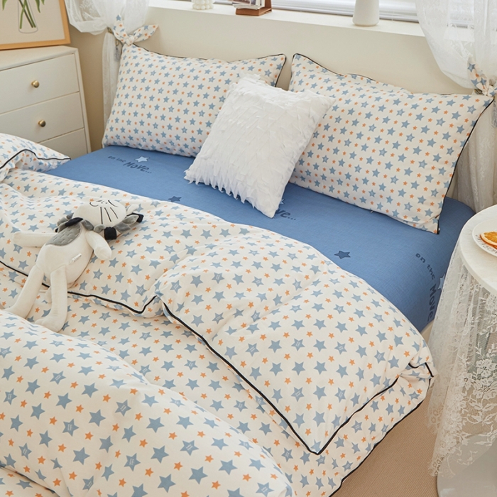 91家纺网 家纺一手货源 找家纺 一米阳光 2022新款镶边兔耳朵工艺款系列四件套 星星闪闪