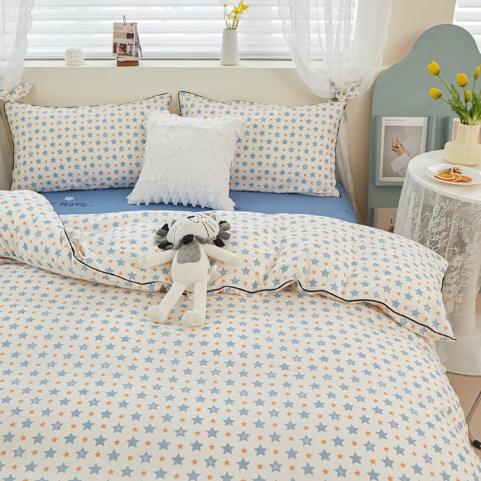 91家纺网 家纺一手货源 找家纺 一米阳光 2022新款镶边兔耳朵工艺款系列四件套 星星闪闪