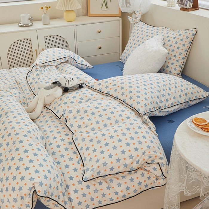 91家纺网 家纺一手货源 找家纺 一米阳光 2022新款镶边兔耳朵工艺款系列四件套 星星闪闪