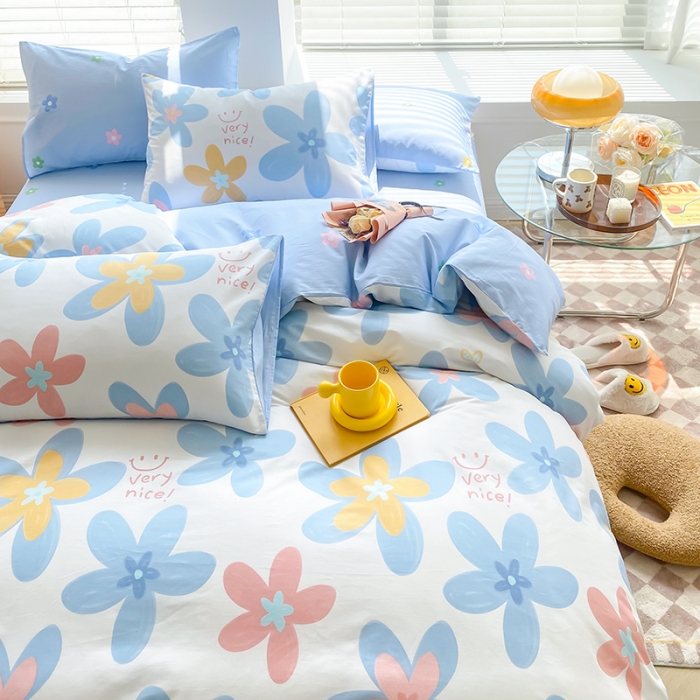 91家纺网 家纺一手货源 找家纺 （总）呗旺鹿2022年13070全棉纯棉印花纽扣款四件套直播