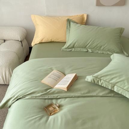 蕊姿超柔水洗春夏新款50s双股新疆长绒棉纯色四件套竹青绿