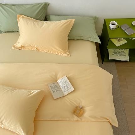 91家纺网 家纺一手货源 找家纺 蕊姿 超柔水洗春夏新款50s双股新疆长绒棉纯色被套奶油黄