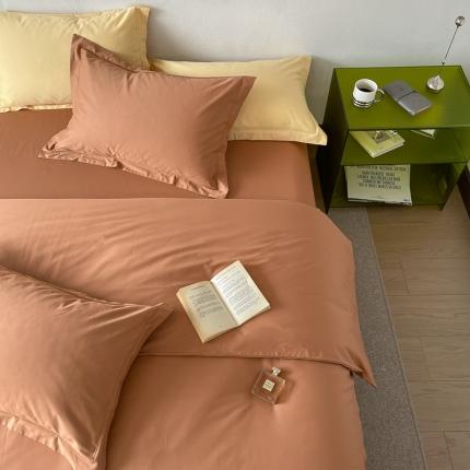 91家纺网 家纺一手货源 找家纺 蕊姿 超柔水洗春夏新款50s双股新疆长绒棉纯色被套焦糖橙