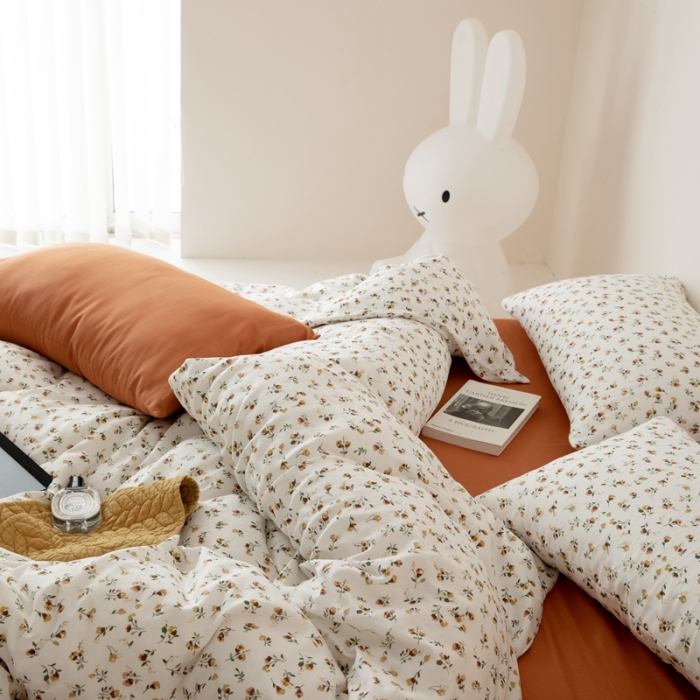 91家纺网 家纺一手货源 找家纺 8小时家纺 2022新款全棉双层纱四件套 花枝子