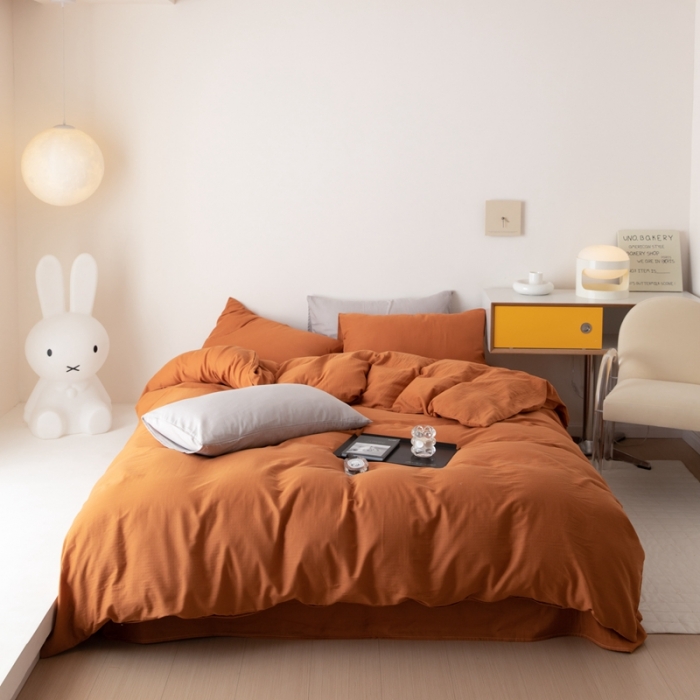 91家纺网 家纺一手货源 找家纺 8小时家纺 2022新款全棉双层纱四件套 焦糖色