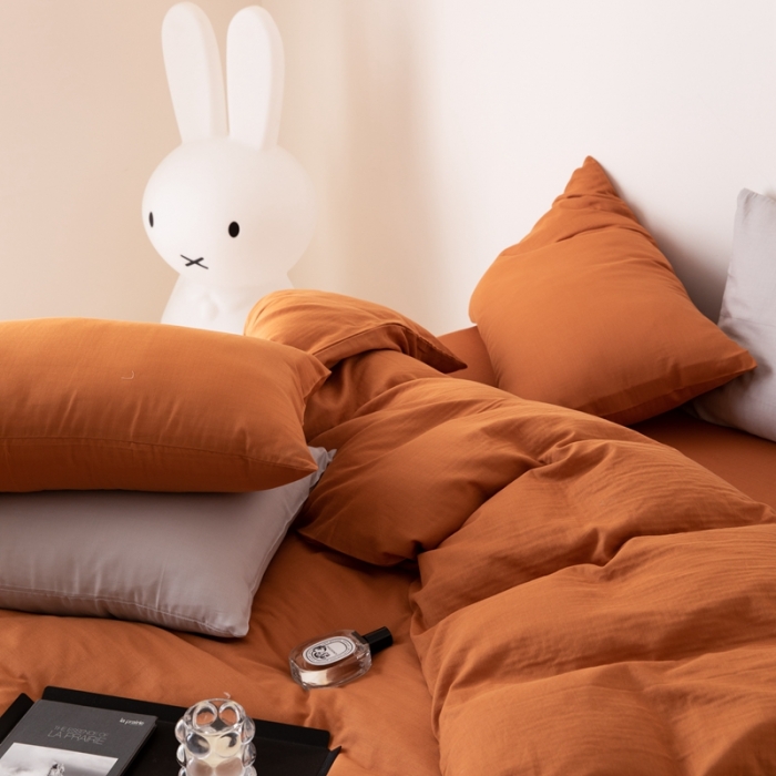 91家纺网 家纺一手货源 找家纺 8小时家纺 2022新款全棉双层纱四件套 焦糖色